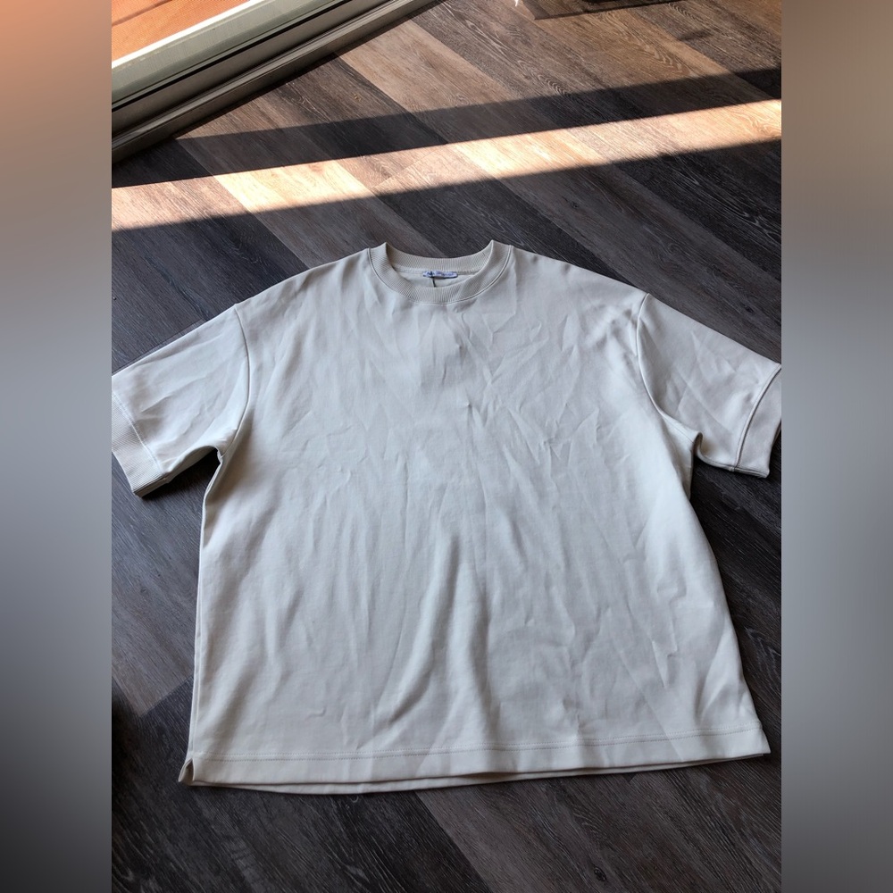 Zara Men's Crew Neck Oversized Boxed T-Shirt - Cream Size XL